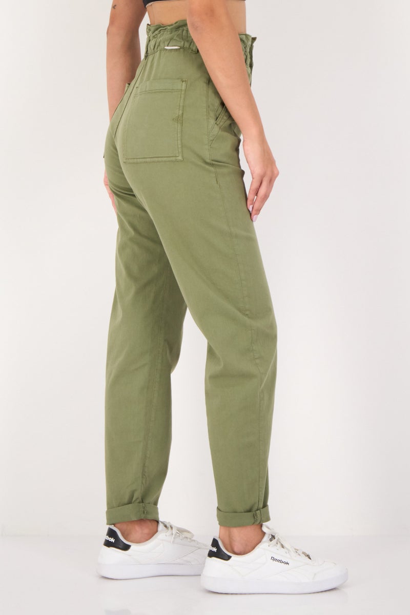 Reiko Women Regular Fit Solid Straight Leg Pants, Khaki - Image 2