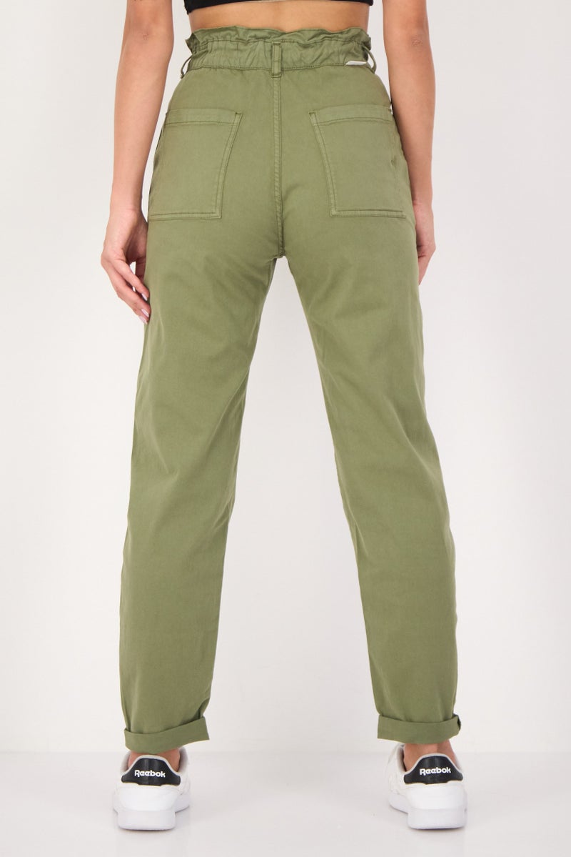 Reiko Women Regular Fit Solid Straight Leg Pants, Khaki - Image 3