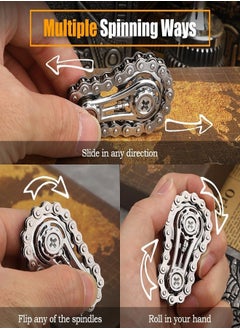 Spinner Bike Chain Gear Shape Fidget Spinner for Stress Relief, Metal Sprocket Chain Fidget Toy for Kids Adults, Kinetic Desk Toy Novelty Hand Finger Spinner for Anti-Anxiety, Cool Toy Gift for Kids Adults (Silver)  - Image 2