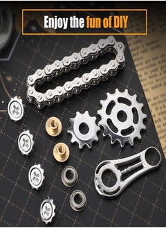 Spinner Bike Chain Gear Shape Fidget Spinner for Stress Relief, Metal Sprocket Chain Fidget Toy for Kids Adults, Kinetic Desk Toy Novelty Hand Finger Spinner for Anti-Anxiety, Cool Toy Gift for Kids Adults (Silver)  - Image 3
