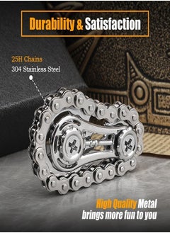 Spinner Bike Chain Gear Shape Fidget Spinner for Stress Relief, Metal Sprocket Chain Fidget Toy for Kids Adults, Kinetic Desk Toy Novelty Hand Finger Spinner for Anti-Anxiety, Cool Toy Gift for Kids Adults (Silver)  - Image 4