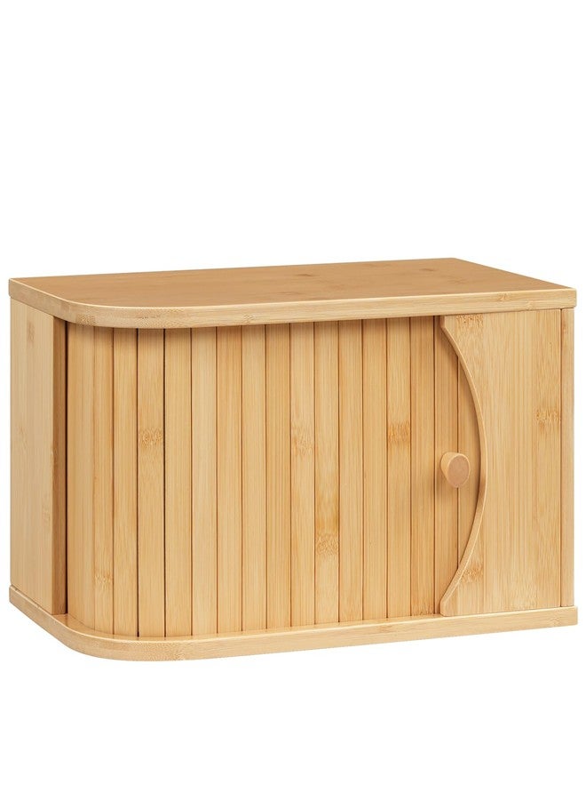 HOOBRO Bread Box, Bamboo Bread Box for Kitchen Countertop, Corner Bread Box with Roller Door, Bread Storage Container, Bamboo Food Storage Cabinet, for Kitchen, Dining Room, Natural YL20MB01 - Image 1