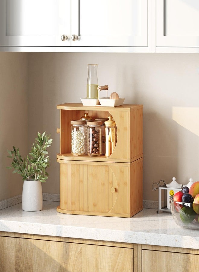HOOBRO Bread Box, Bamboo Bread Box for Kitchen Countertop, Corner Bread Box with Roller Door, Bread Storage Container, Bamboo Food Storage Cabinet, for Kitchen, Dining Room, Natural YL20MB01 - Image 4