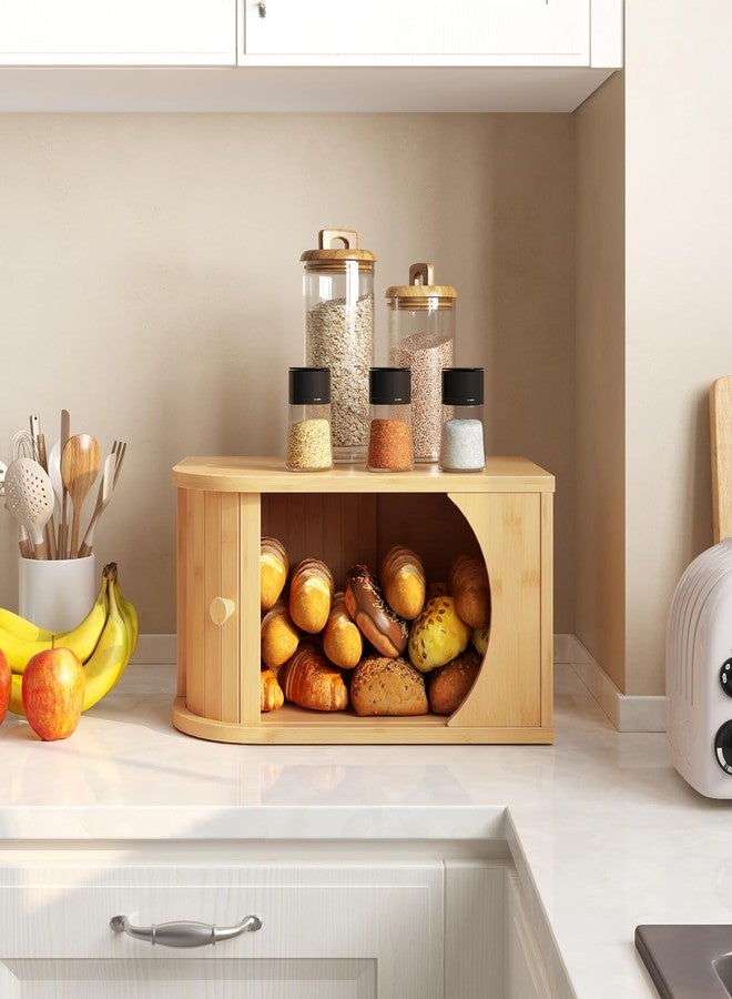 HOOBRO Bread Box, Bamboo Bread Box for Kitchen Countertop, Corner Bread Box with Roller Door, Bread Storage Container, Bamboo Food Storage Cabinet, for Kitchen, Dining Room, Natural YL20MB01 - Image 3