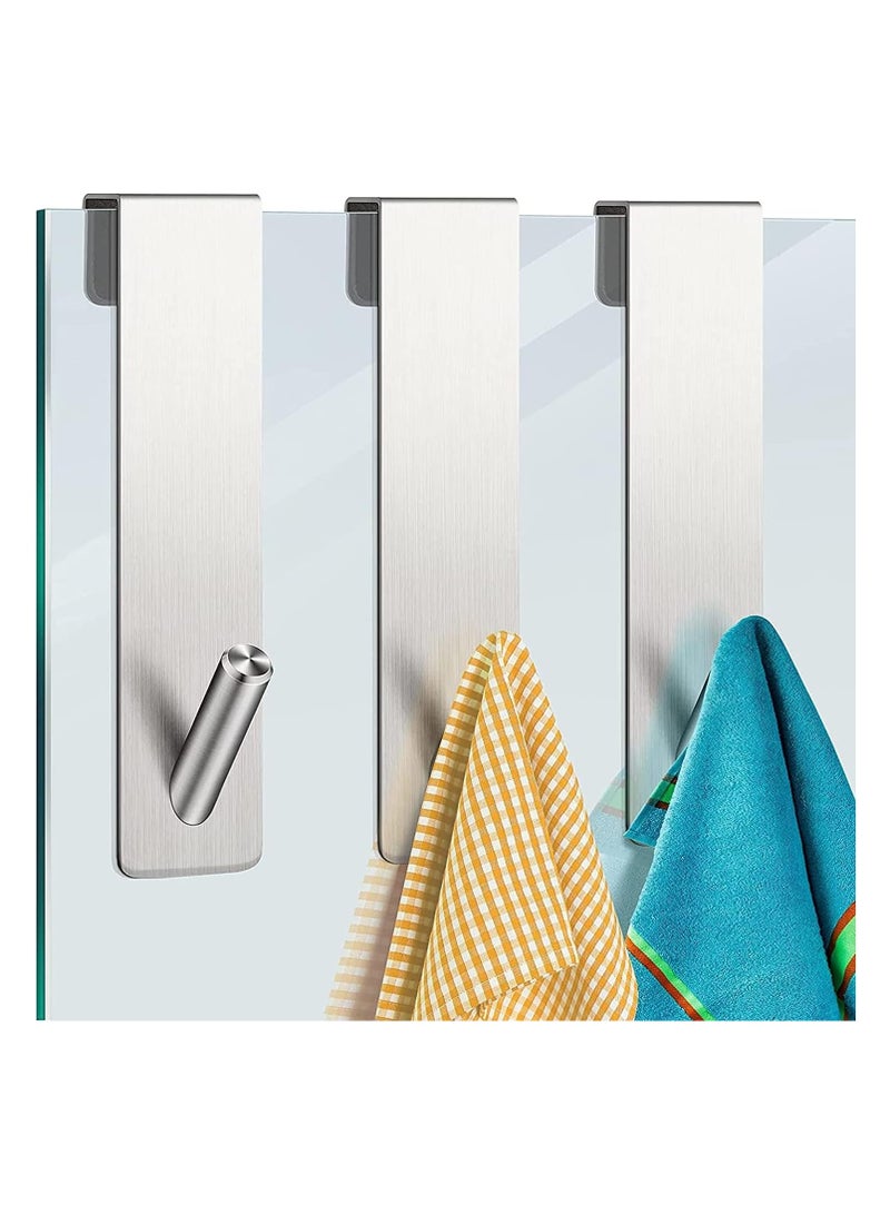 Bukela 3 Pcs Shower Door Hooks, Shower Towel Hangers, Stainless Steel Hook, No Slip and No Scratch, Corrosion Resistant, Easy to Install, for Bathroom Frameless Glass Shower Decor, Silver  - Image 1