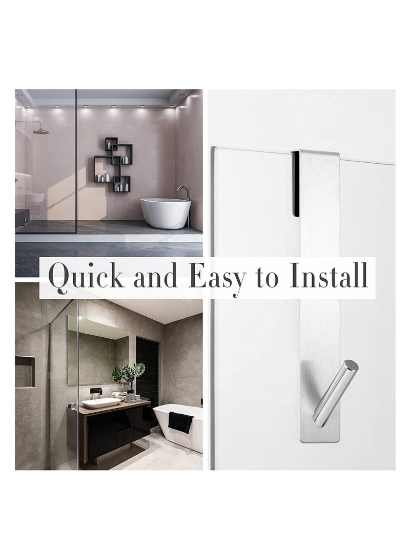 Bukela 3 Pcs Shower Door Hooks, Shower Towel Hangers, Stainless Steel Hook, No Slip and No Scratch, Corrosion Resistant, Easy to Install, for Bathroom Frameless Glass Shower Decor, Silver  - Image 2