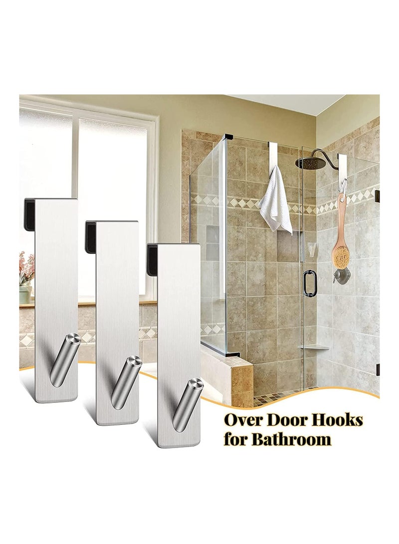 Bukela 3 Pcs Shower Door Hooks, Shower Towel Hangers, Stainless Steel Hook, No Slip and No Scratch, Corrosion Resistant, Easy to Install, for Bathroom Frameless Glass Shower Decor, Silver  - Image 4