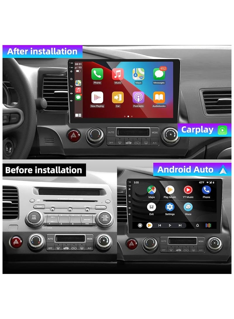 راديو أندرويد متقدم لسيارة هوندا سيفيك 2008-2011 - ضمان لمدة عامين، ذاكرة وصول عشوائي 4 جيجا بايت، سعة تخزين 32 جيجا بايت، Apple CarPlay وAndroid Auto، كاميرا رؤية ليلية مجانية ونظام ملاحة - Image 2