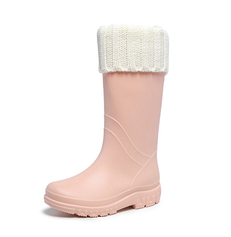 Korean Fashion Waterproof Ladies Rain Boots Pink [Cotton added]] 