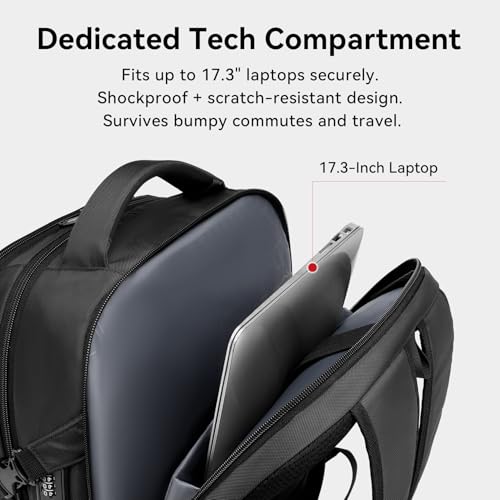 CROSS+GEAR CROSSGEAR Laptop Backpack for Men, 17.3 Inch Large Travel Backpack with Anti-theft Lock, Water Resistant Business Computer Backpack with USB Charging Port, Breathable Padded, Casual Daypacks - Image 3