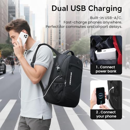 CROSS+GEAR CROSSGEAR Laptop Backpack for Men, 17.3 Inch Large Travel Backpack with Anti-theft Lock, Water Resistant Business Computer Backpack with USB Charging Port, Breathable Padded, Casual Daypacks - Image 5