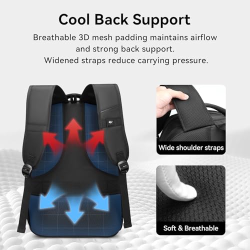 CROSS+GEAR CROSSGEAR Laptop Backpack for Men, 17.3 Inch Large Travel Backpack with Anti-theft Lock, Water Resistant Business Computer Backpack with USB Charging Port, Breathable Padded, Casual Daypacks - Image 4