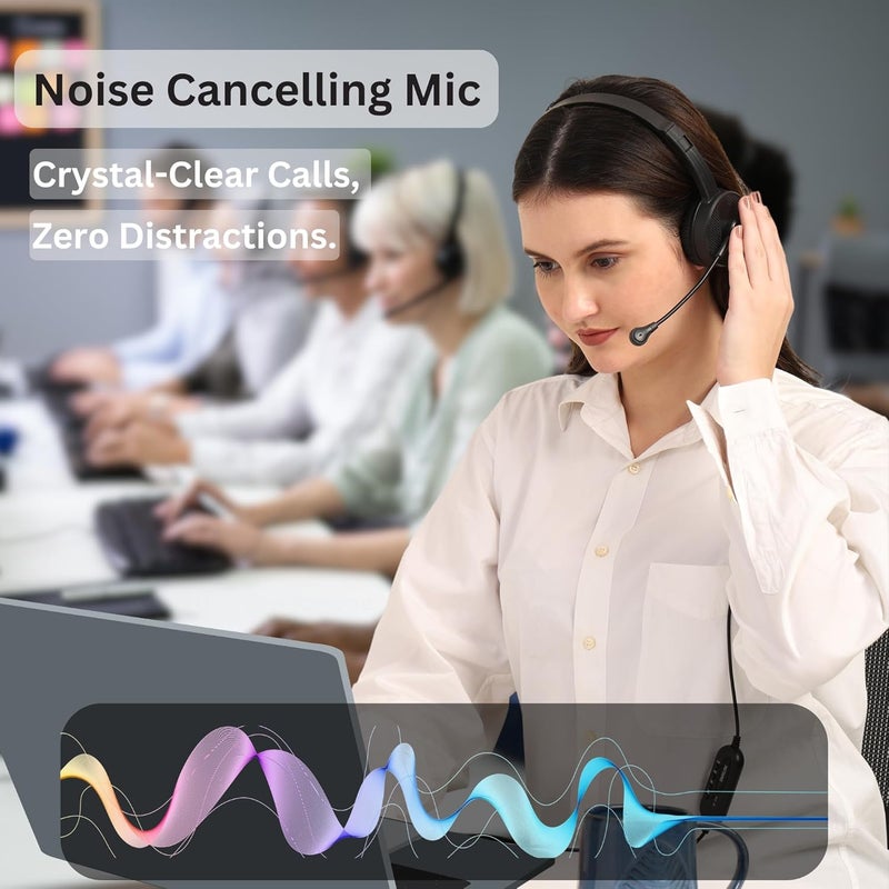 Metaind Wired USB Headphone with Noise Cancelling Mic | HD Sound & Comfort for Zoom, Teams & Call Centers | USB Headset for PC & Laptop | Model: Meta_MT50 (Black) - Image 4