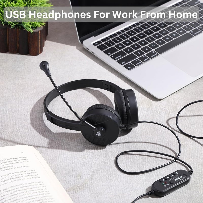 Metaind Wired USB Headphone with Noise Cancelling Mic | HD Sound & Comfort for Zoom, Teams & Call Centers | USB Headset for PC & Laptop | Model: Meta_MT50 (Black) - Image 3