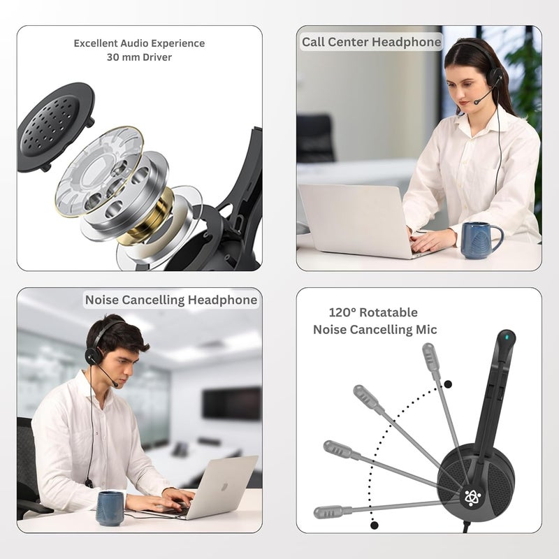 Metaind Wired USB Headphone with Noise Cancelling Mic | HD Sound & Comfort for Zoom, Teams & Call Centers | USB Headset for PC & Laptop | Model: Meta_MT50 (Black) - Image 2