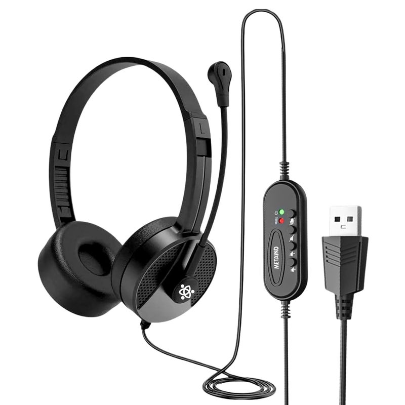 Metaind Wired USB Headphone with Noise Cancelling Mic | HD Sound & Comfort for Zoom, Teams & Call Centers | USB Headset for PC & Laptop | Model: Meta_MT50 (Black) - Image 1