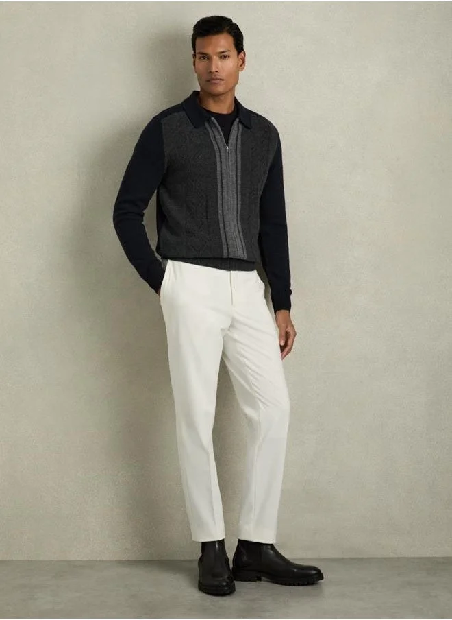 REISS Ls Wool Colour Block Zip Through Cardigan