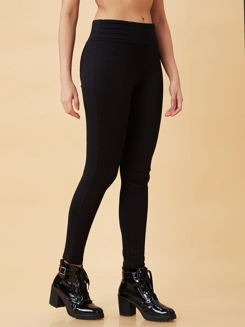 globus Women Stretchable High Waist Skinny Fit Formal Treggings - Image 2