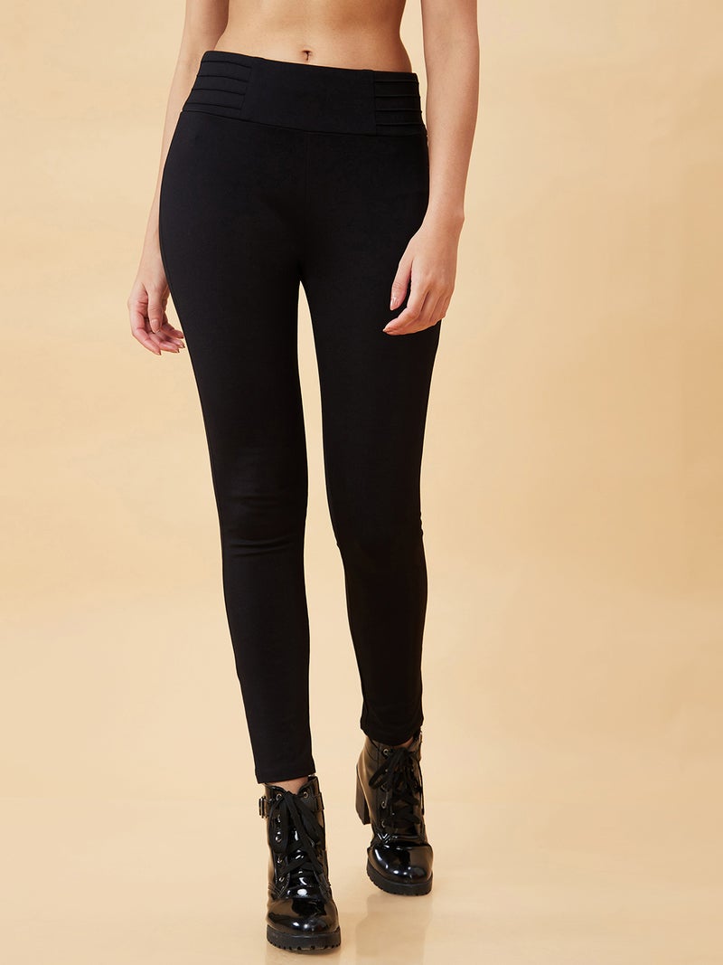 globus Women Stretchable High Waist Skinny Fit Formal Treggings - Image 1