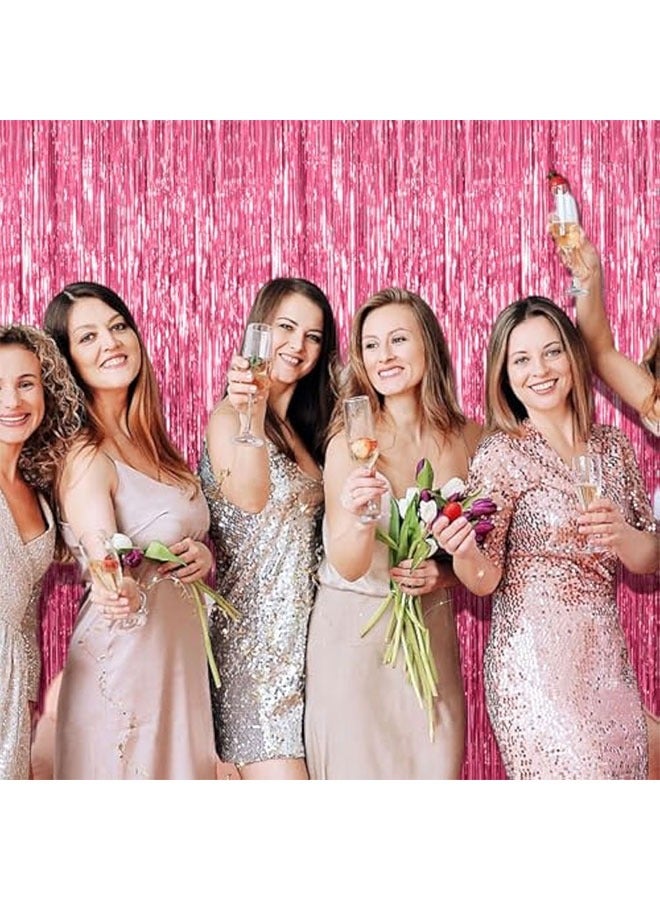 2 حزمة رقائق ستارة الخلفية الوردية المعدنية Tinsel رقائق حافة ستائر صورة كشك الدعائم لعيد الميلاد خطوبة الطفل دش البكالوريت الاحتفال حفل الديكورات - Image 2