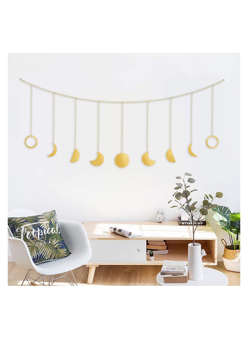 SOLARAE Moon Garland Hanging Wall Gold Moon Garland Boho Wall Art Moon Wall Decor with Chains, Moon Phase Wall Hanging Boho Shinging Hanging Moon Ornaments for Home Bedroom Living Room Dorm Office - Image 1