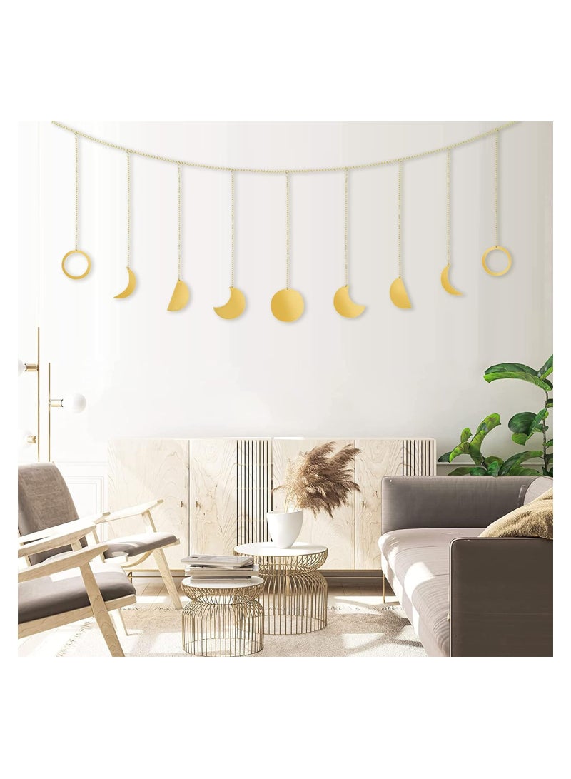 SOLARAE Moon Garland Hanging Wall Gold Moon Garland Boho Wall Art Moon Wall Decor with Chains, Moon Phase Wall Hanging Boho Shinging Hanging Moon Ornaments for Home Bedroom Living Room Dorm Office - Image 3