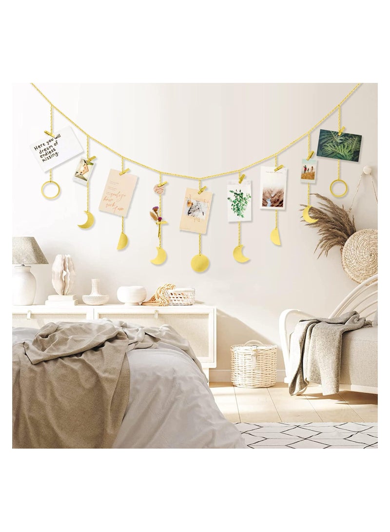 SOLARAE Moon Garland Hanging Wall Gold Moon Garland Boho Wall Art Moon Wall Decor with Chains, Moon Phase Wall Hanging Boho Shinging Hanging Moon Ornaments for Home Bedroom Living Room Dorm Office - Image 4