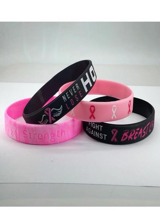 KZL Breast Cancer Awareness Rubber Bracelet Pink Ribbon Silicone Wristbands Hope Faith Strength Courage Cancer Survivor Inspiring Bracelet Set for Women -8Pcs - Image 2