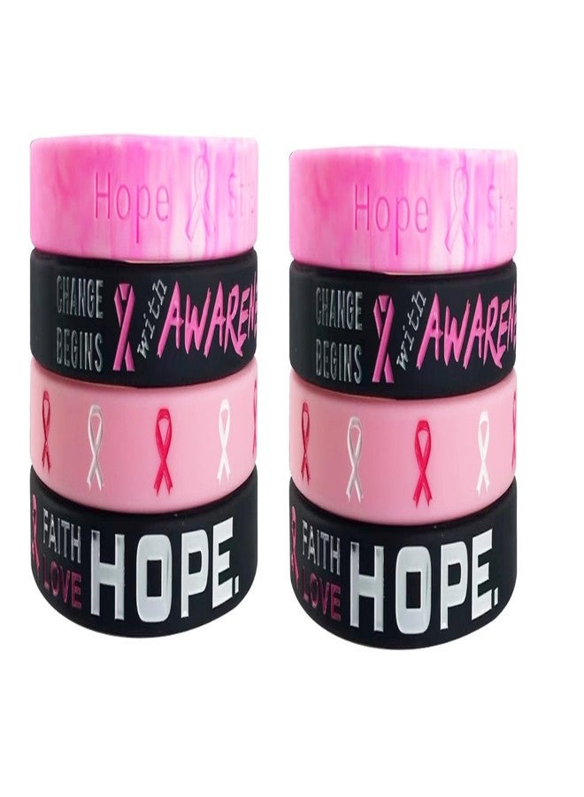 KZL Breast Cancer Awareness Rubber Bracelet Pink Ribbon Silicone Wristbands Hope Faith Strength Courage Cancer Survivor Inspiring Bracelet Set for Women -8Pcs - Image 1