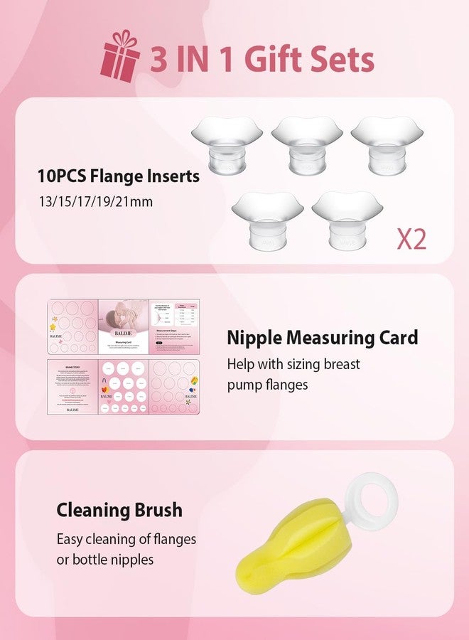 BALIME Flange Inserts 13/15/17/19/21mm 10PCS for 24mm Flange/Shields of All Pumps, Nipple Measurement Tool, Cleaning Brush, Feeding Essentials for New Moms Flange Sizing Kit - Image 2