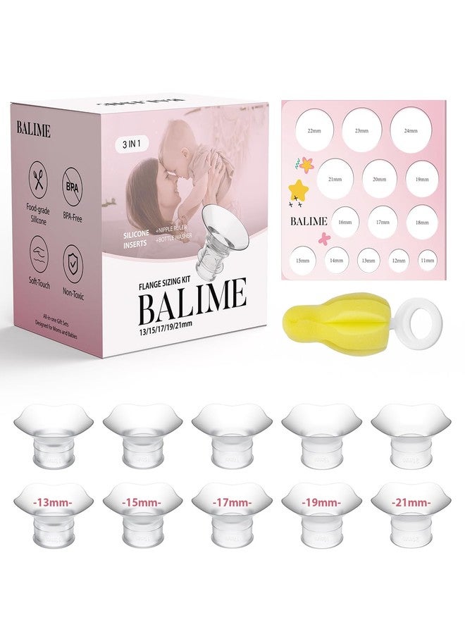 BALIME Flange Inserts 13/15/17/19/21mm 10PCS for 24mm Flange/Shields of All Pumps, Nipple Measurement Tool, Cleaning Brush, Feeding Essentials for New Moms Flange Sizing Kit - Image 1