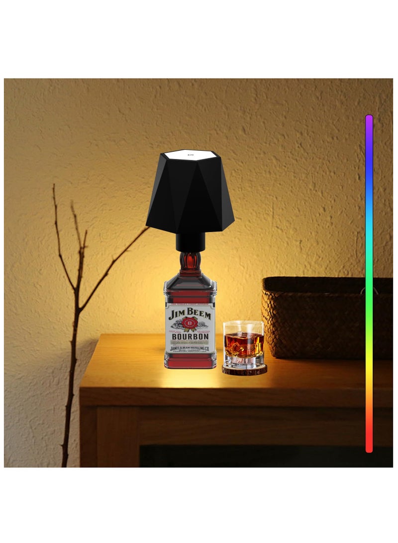 SYOSI مصباح طاولة LED، مصباح زجاجة نبيذ LED، مع وضع إضاءة التنفس RGB، مصباح طاولة لمسة محمول بدون سلك، 3 ألوان خافتة غير محدودة لإضاءة زجاجات النبيذ الزخرفية، للمقاهي، والمطاعم (أسود) - Image 1