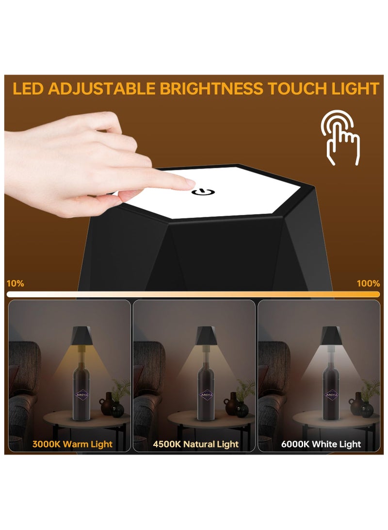 SYOSI مصباح طاولة LED، مصباح زجاجة نبيذ LED، مع وضع إضاءة التنفس RGB، مصباح طاولة لمسة محمول بدون سلك، 3 ألوان خافتة غير محدودة لإضاءة زجاجات النبيذ الزخرفية، للمقاهي، والمطاعم (أسود) - Image 3