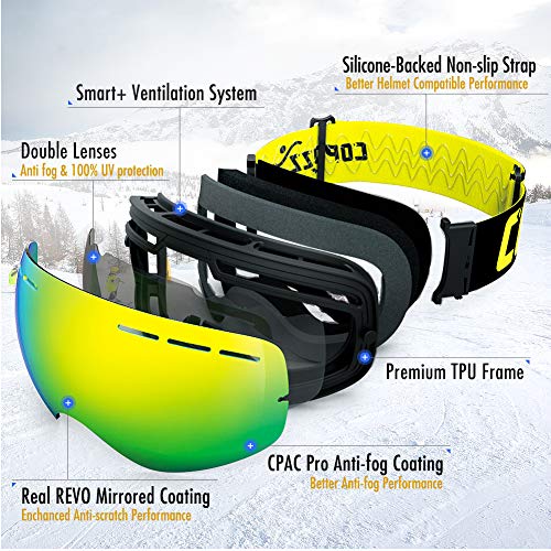 COPOZZ Ski Goggles, G1 OTG Snowboard Snow Goggles for Men Women Youth, Interchangeable Double Layer Anti Fog UV Protection Lens, Polarized Goggles Available (G1-Black Frame Amber Lens(VLT 40.2%)) - Image 2