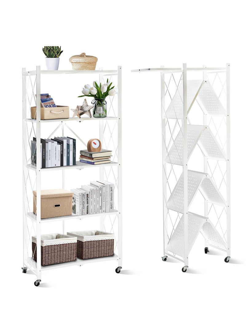 SKY-TOUCH Foldable Storage Shelves 5 Tier Storage Racks Kitchen Cabinet Shelf Storage Multipurpose Rack for Living Room Bedroom Kitchen Garage Easy Assembly White - Image 1