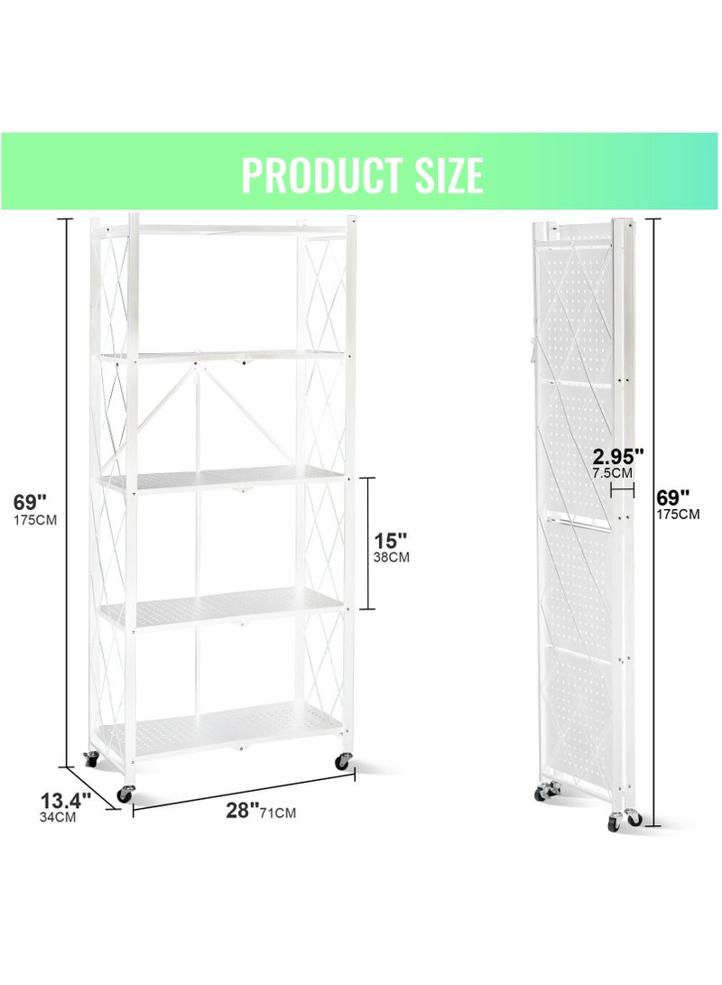 SKY-TOUCH Foldable Storage Shelves 5 Tier Storage Racks Kitchen Cabinet Shelf Storage Multipurpose Rack for Living Room Bedroom Kitchen Garage Easy Assembly White - Image 4