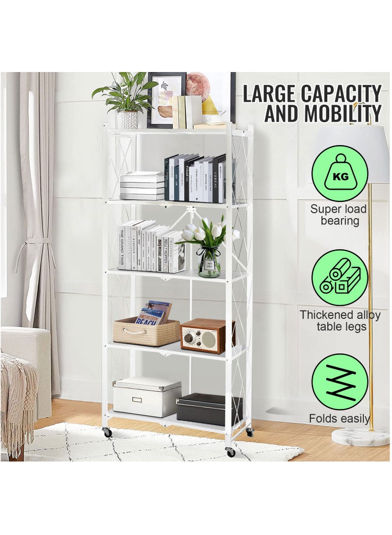 SKY-TOUCH Foldable Storage Shelves 5 Tier Storage Racks Kitchen Cabinet Shelf Storage Multipurpose Rack for Living Room Bedroom Kitchen Garage Easy Assembly White - Image 3