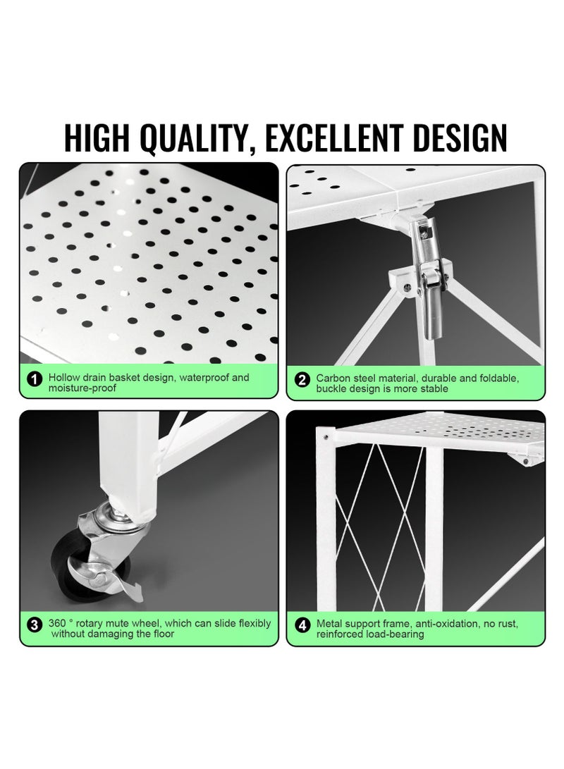 SKY-TOUCH Foldable Storage Shelves 5 Tier Storage Racks Kitchen Cabinet Shelf Storage Multipurpose Rack for Living Room Bedroom Kitchen Garage Easy Assembly White - Image 5