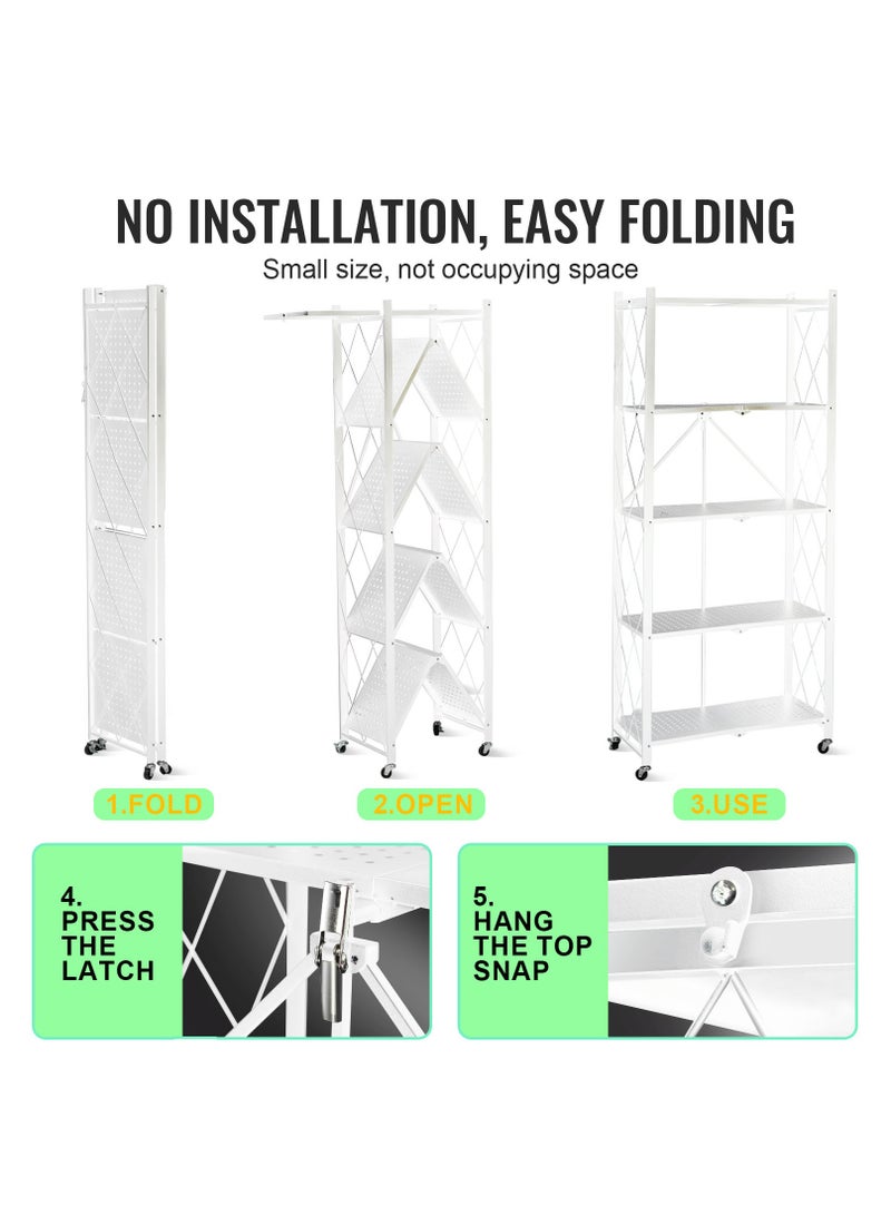 SKY-TOUCH Foldable Storage Shelves 5 Tier Storage Racks Kitchen Cabinet Shelf Storage Multipurpose Rack for Living Room Bedroom Kitchen Garage Easy Assembly White - Image 2