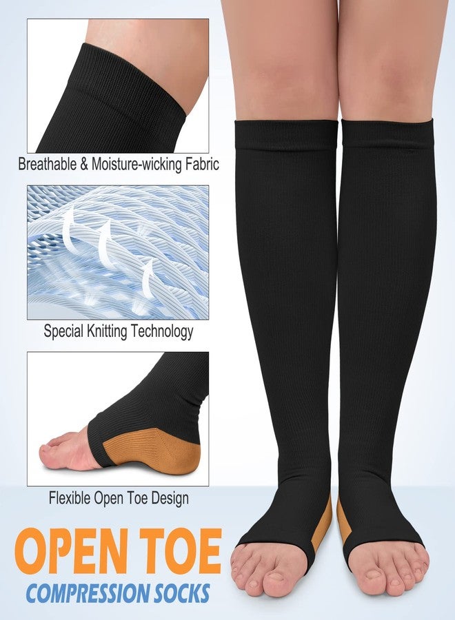 CTHH 3 Pack Open Toe Compression Socks for Women & Men, 20-30mmHg Toeless Knee High Stockings for Circulation Support, Copper Black Large-X-Large - Image 5