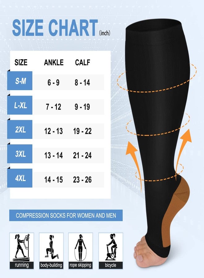 CTHH 3 Pack Open Toe Compression Socks for Women & Men, 20-30mmHg Toeless Knee High Stockings for Circulation Support, Copper Black Large-X-Large - Image 3