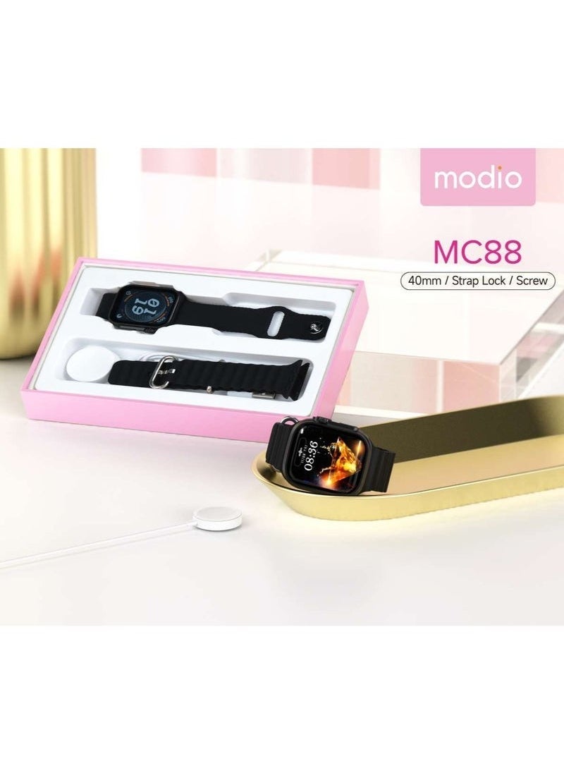 modio MC88 36mm Smartwatch for Ladies & Girls – Stylish Black Design, 2 Interchangeable Straps, Health & Fitness Tracker, Heart Rate Monitor, Sleep Tracking, Notifications, Long Battery Life, with Charging Cable – Elegant Wearable Tech - Image 2