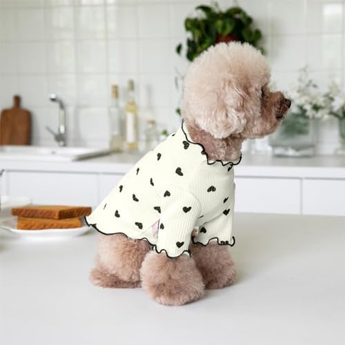 Yaopelky Pet Clothes for Small Dogs Cat Summer Fall Heart Print Shirt Stretchable Ruffle Long Sleeve Outfits for Chihuahua Schnauzer Shih Tzu Yorkie (Beige, Small) - Image 4