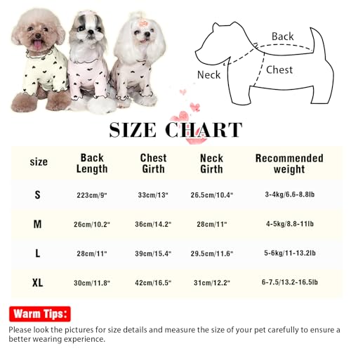 Yaopelky Pet Clothes for Small Dogs Cat Summer Fall Heart Print Shirt Stretchable Ruffle Long Sleeve Outfits for Chihuahua Schnauzer Shih Tzu Yorkie (Beige, Small) - Image 3