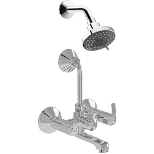 ALTON QBA9125 Brass Wall Mixer With 3-Function, 4-INCH Overhead Shower Set and 190mm Bend Pipe (Chrome) - Image 1