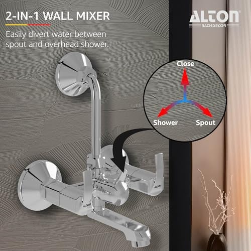 ALTON QBA9125 Brass Wall Mixer With 3-Function, 4-INCH Overhead Shower Set and 190mm Bend Pipe (Chrome) - Image 4
