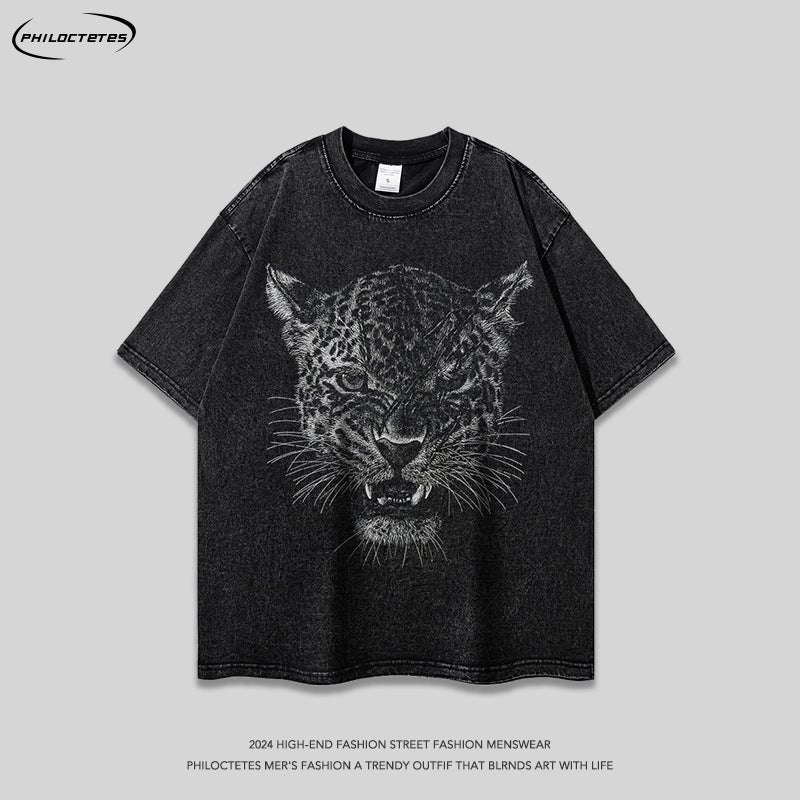 Hiphop National Trendy Heavy Washing Old Half Sleeve T-Shirt Men'S And Women'S Hip Hop Loose All-Match Antique Short Sleeve Tee - Image 2