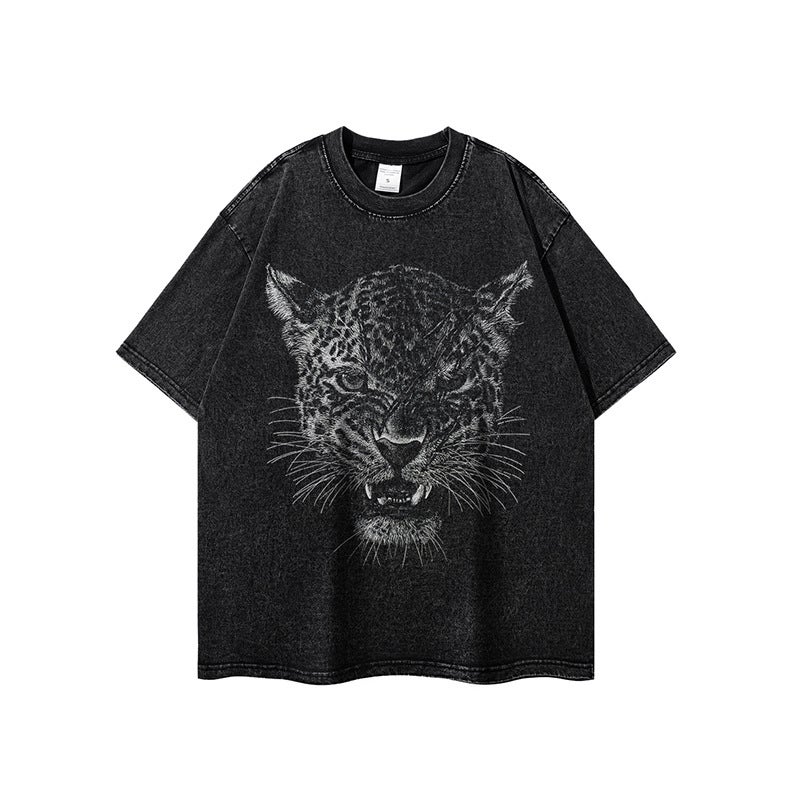 Hiphop National Trendy Heavy Washing Old Half Sleeve T-Shirt Men'S And Women'S Hip Hop Loose All-Match Antique Short Sleeve Tee - Image 4