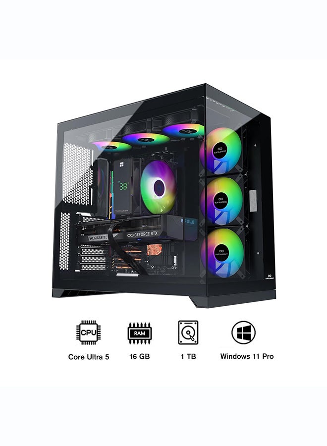 انفني ارك INFINIARC 5060 Gaming Desktop PC (Intel Core Ultra 5, RTX 5060 8G GPU, 16GB DDR5 RAM, 1TB SSD, B860 Motherboard, CUBE Case, Digital Air Cooler ARGB, 750W Gold PSU, Windows PRO) Black Black - Image 1