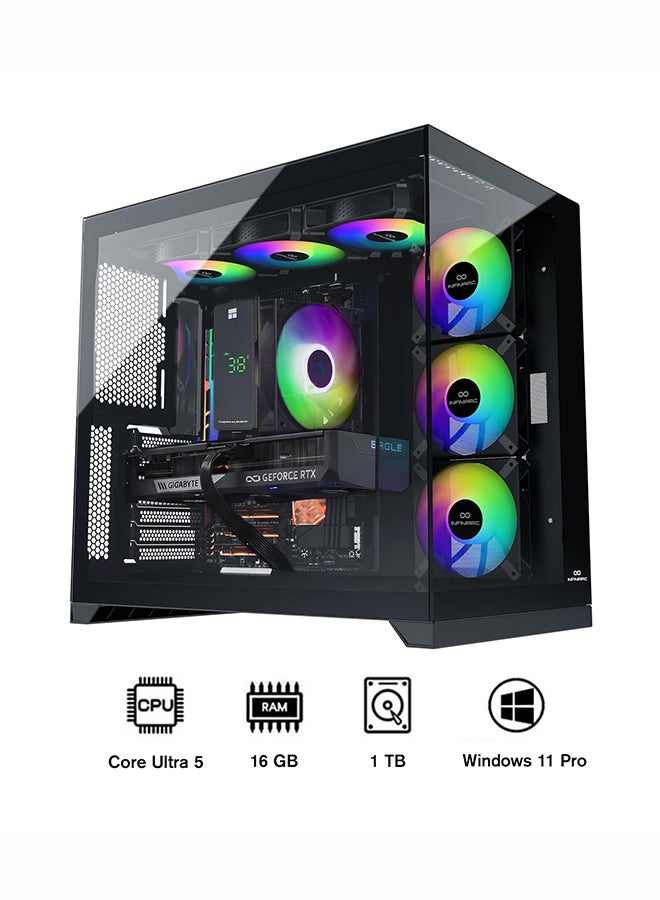 انفني ارك INFINIARC 5060 Gaming Desktop PC (Intel Core Ultra 5, RTX 5060 8G GPU, 16GB DDR5 RAM, 1TB SSD, B860 Motherboard, CUBE Case, Digital Air Cooler ARGB, 750W Gold PSU, Windows PRO) Black Black - Image 1
